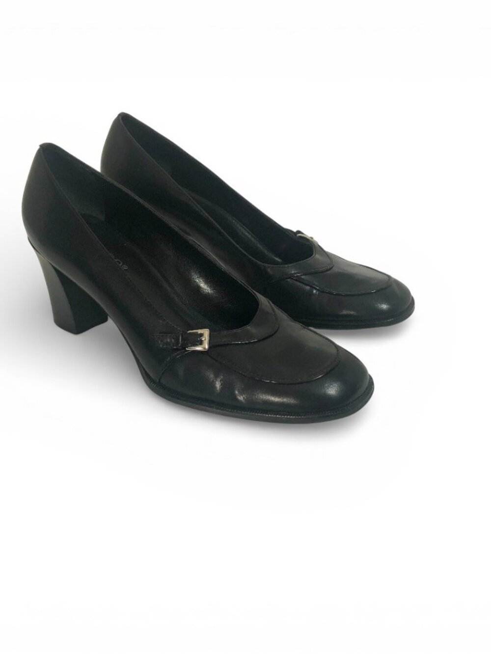 Franco Sarto Women's Classic Black Block Heel Pump Shoes  3 1/2" Heel Sz 10 1/2 - Picture 2 of 13